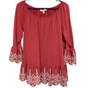 Fever Women's Off Shoulder Coral Pink White Blouse Top Shirt Pretty Size Large